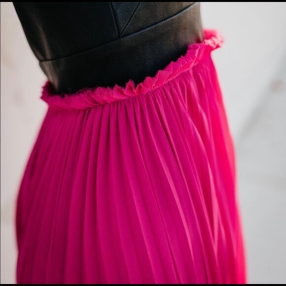 Vici Pop Of Glam Faux Leather Contrast Pleated Maxi Dress, Fuchsia/Black, in L - Picture 2 of 4